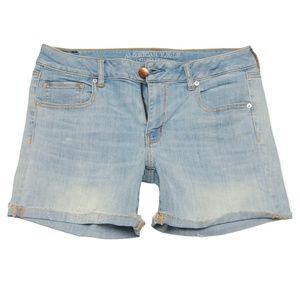 American Eagle Midi Shorts Sz 14 33" Cut Off Light Wash Super Stretch Denim